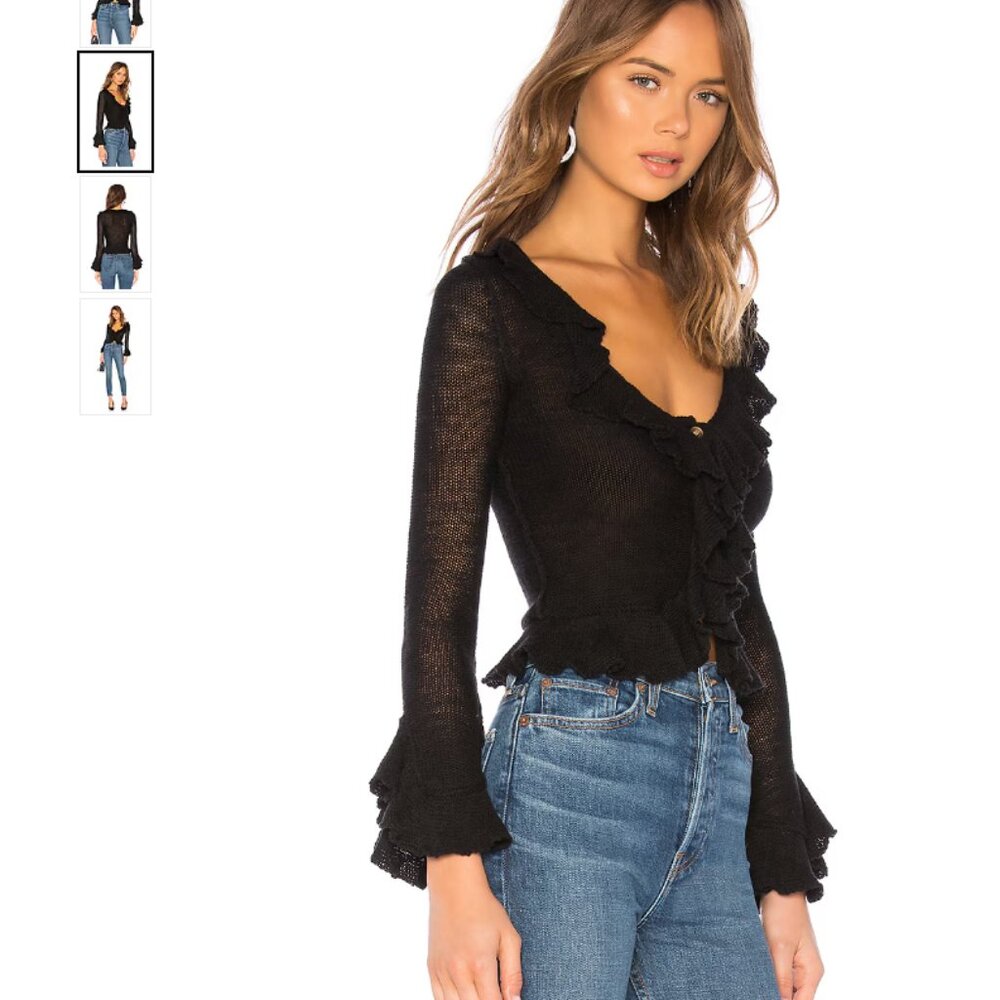 NWOT Revolve LPA Ruffle Sweater Cardigan | Size L | Black